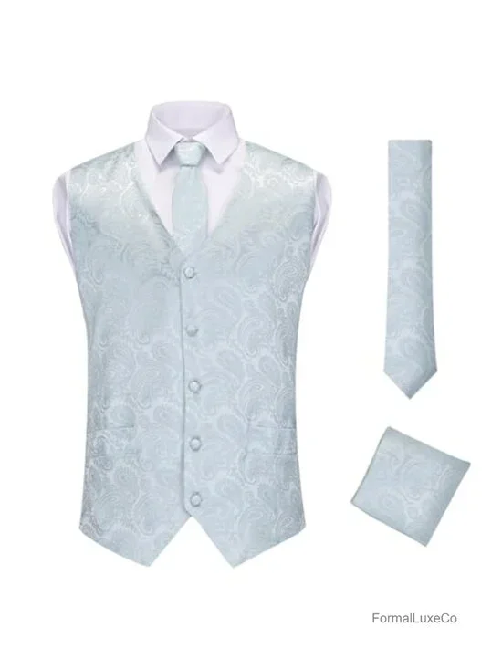 Mens Formal Vest Set Jacquard Floral Paisley Gothic Steampunk Waistcoat with Tie
