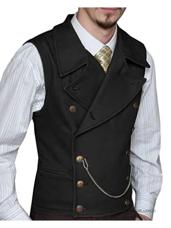Mens Suede Double Breasted Vest Classic Groomsmen Wedding Waistcoat Leather Big