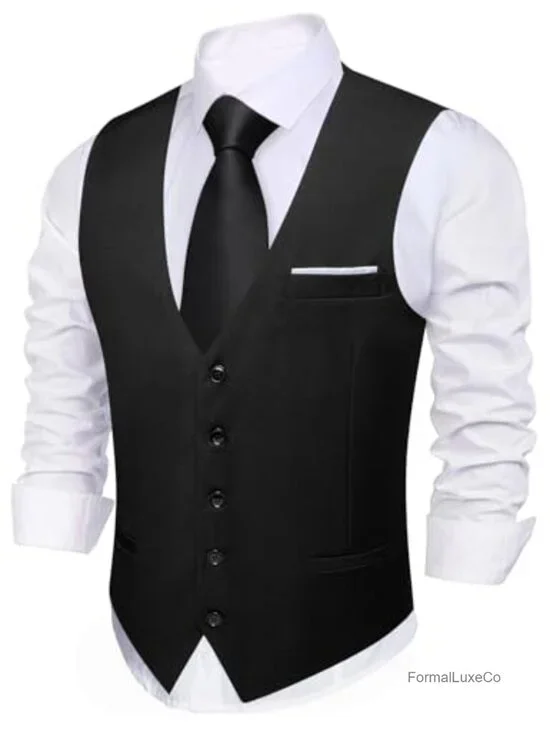 Men's Herringbone Vest Slim Fit V-Neck Waistcoat Party Prom Wedding