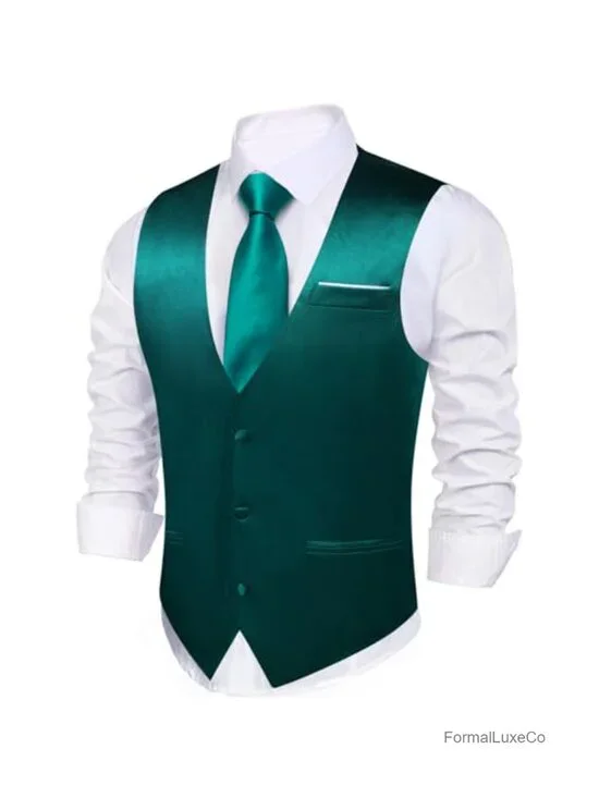 Men's Satin Suit Vest Slim Fit V-Neck 2 Pockets Formal Wedding Party Waistcoat