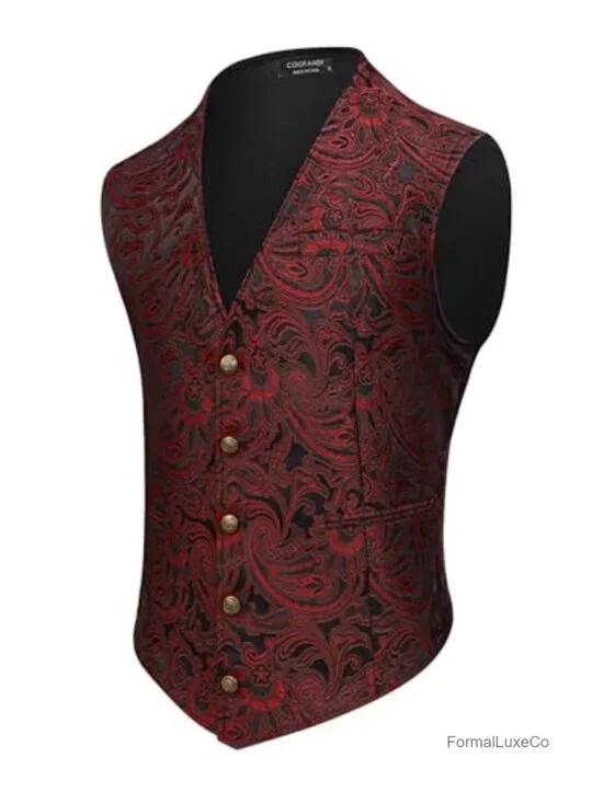 Victorian Paisley Slim Fit Suit Vest Tuxedo Waistcoat Gothic Steampunk