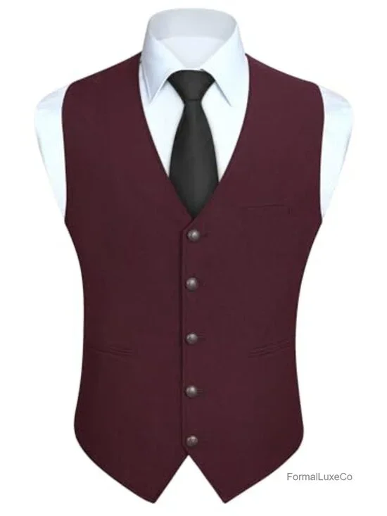 Vintage 5 Button Men's Suit Vest with 3 Pockets, Classic Fit