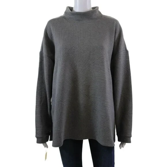 Tribal Womens Long Sleeves Turtleneck Sweater Charcoal Gray Size Large