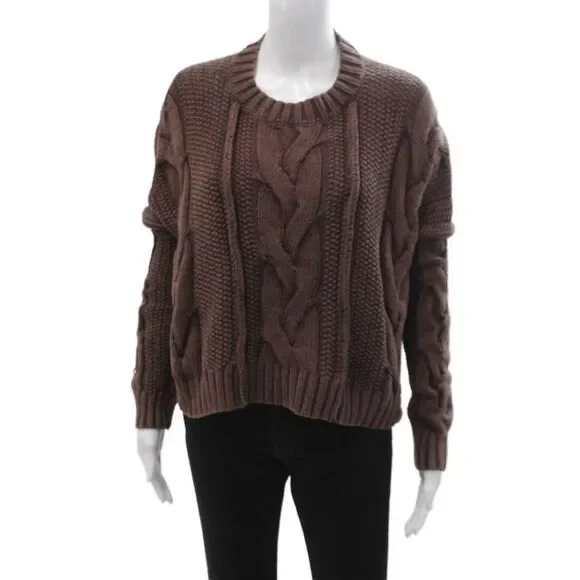 We The Free Unisex Brown Pullover Sweater Crew Neck Long Sleeve Size XS