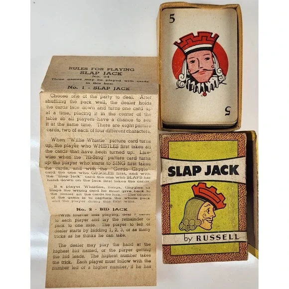 Vtg Russell Big Little Cards 2 Games Slap Jack + Crosswords Great Graphics 1939