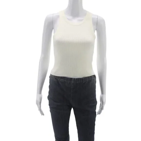 Intermix Women Basic Ivory Viscose Round Neck Sleeveless Tank Pullover Size S
