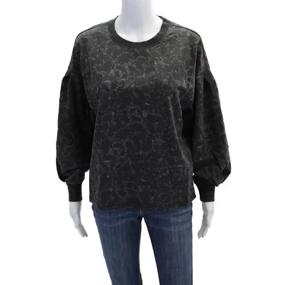 Z Supply Womens Pullover Crew Neck Printed Sweatshirt Gray Cotton Size Small