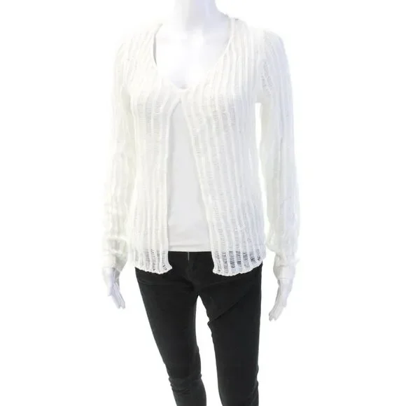 Edikted Womens Open Knit Long Sleeve V-Neck Split Detail Sweater White Size M