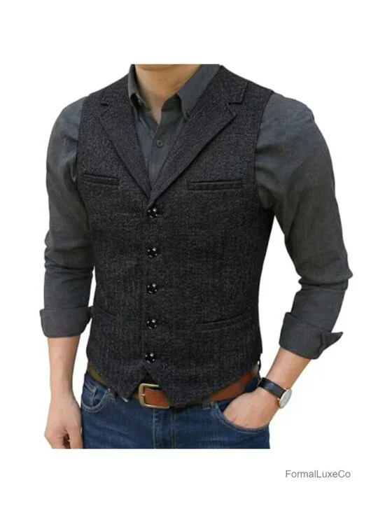 Men's Herringbone Slim Fit Waistcoat 5-Button Formal Vest