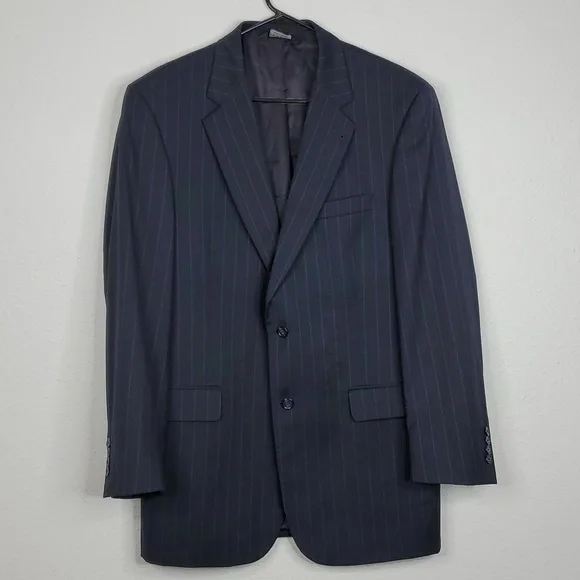 Jos A Bank Wool Blazer Subtle Pinstripe Navy Two Button Rear Vent Mens 42L
