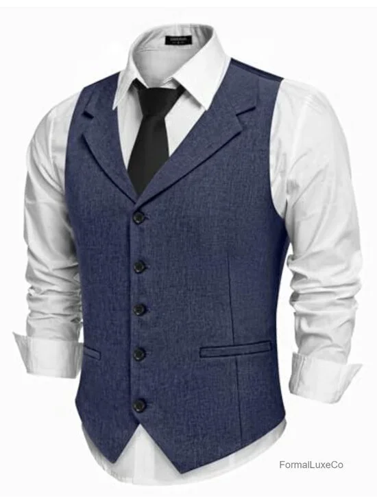 Men's Slim Fit Suit Vest Notch Lapel Waistcoat Formal Wedding with Adjustable