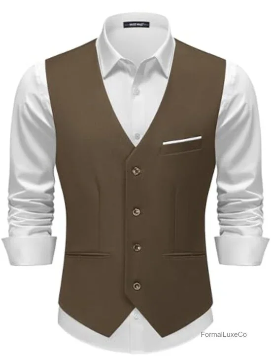 Men's Slim Fit Suit Vest 4-Button Sleeveless Waistcoat Formal Business
