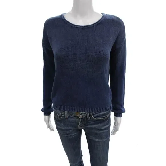 Current/Elliott Womens Blue Cotton Pullover Sweater Round Neck Size 0