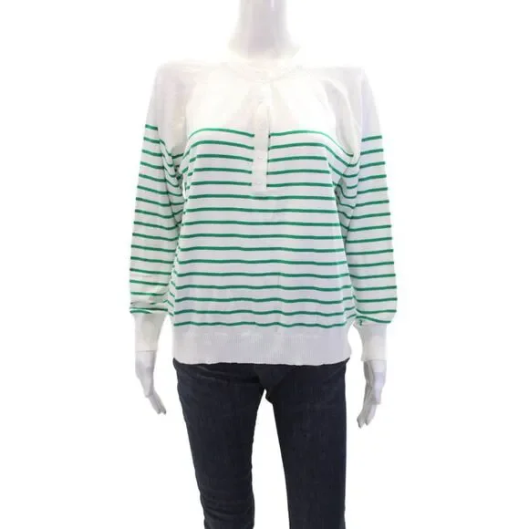 Molly Bracken Womens Striped Long Sleeve Button-Up Cardigan Sweater White Size S