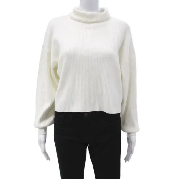 Good American Unisex Pullover Mock Neck Long Sleeve White Sweater Size S