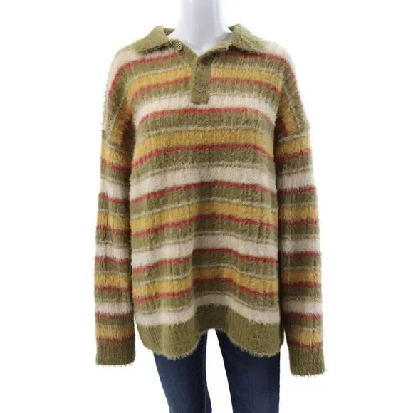 Zara Womens Multicolor Striped Collared Pullover Sweater Long Sleeve Size L