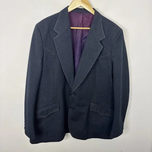 Vintage Lee Western Men 48L Tall Dark Blue‎ Blazer Sports Coat USA