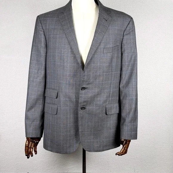 Jos. A. Bank Reserve Grey Plaid‎ Guabello Super 130s Wool Blazer 46R 46 Regular