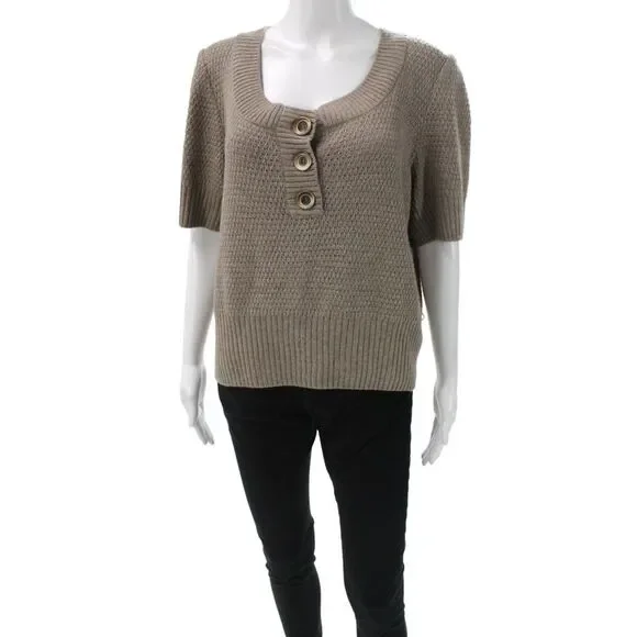 St. John Sport Unisex Henley Sweater Brown Cotton Short Sleeve Size L