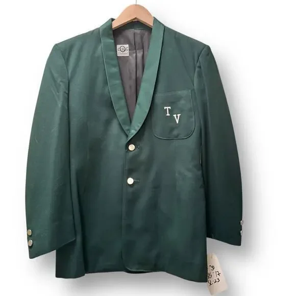 1960s Ostwald Green Shawl Two Button Blazer Wool Tuxedo Jacket TV Pocket 38