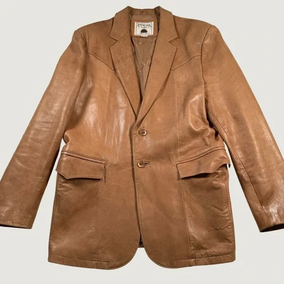 Vintage Americana Leather Tan Western Blazer Jacket Mens 44 California Design