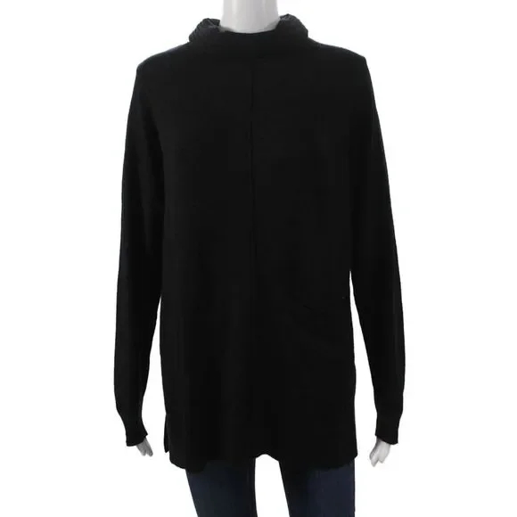 Renuar Women Black Viscose Cowl Neck Tunic Sweater Long Sleeve Size XL