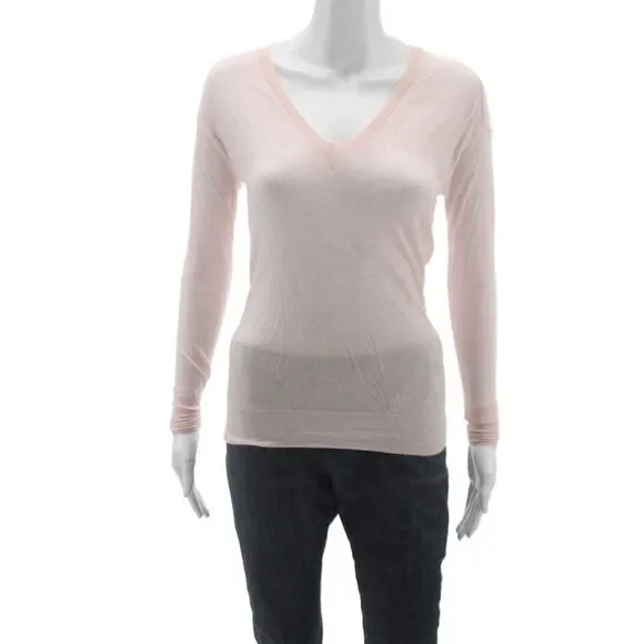 J Crew Collection Women V-Neck Cashmere Sweater Long Sleeve Pink Size 3XS