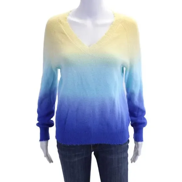 Minnie Rose, Womens Pullover Sweater V-Neck Long Sleeve Yellow Cotton Size L
