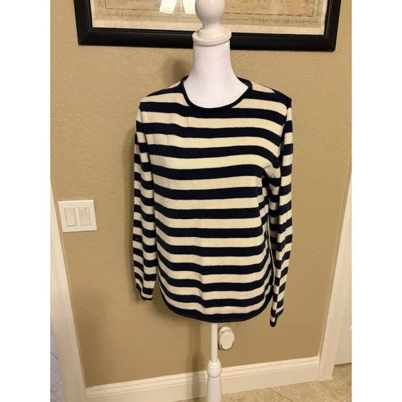 Gander Mountain Women's 100%‎ Cotton Sweater, Large, Blue and Cream Striped