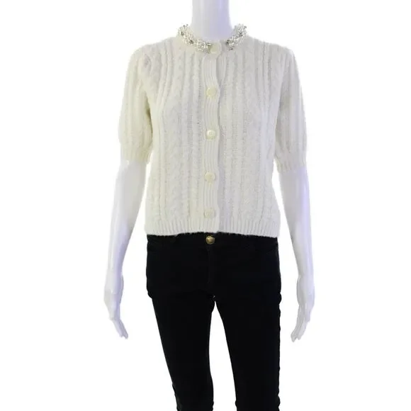 John + Jenn Womens Cotton Long Sleeve Button Knit Sweater White Size XS