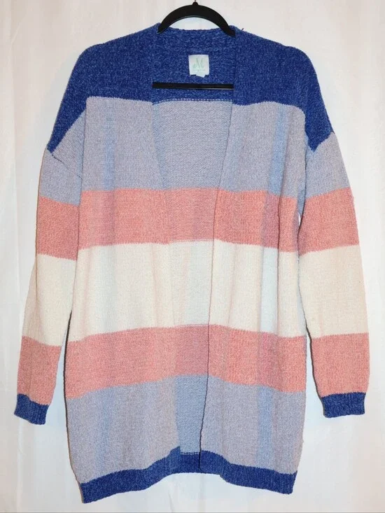 The Mint Open-Front Horizontal Stripe Cardigan Sweater.