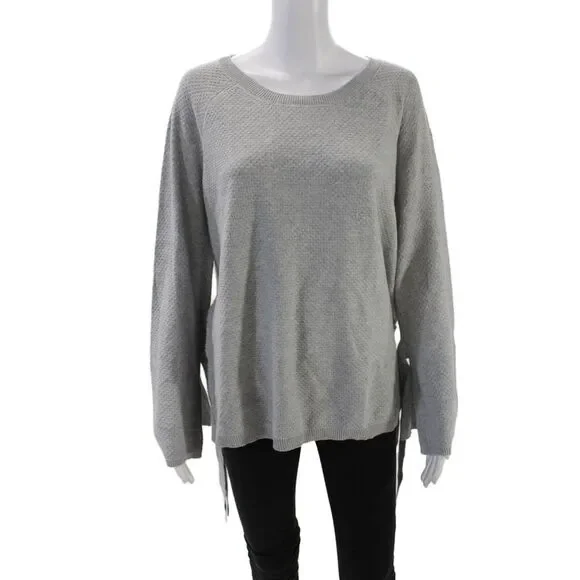 Two by Vince Camuto Womens Long Sleeve Scoop Neck Sweater Gray Cotton Size PM