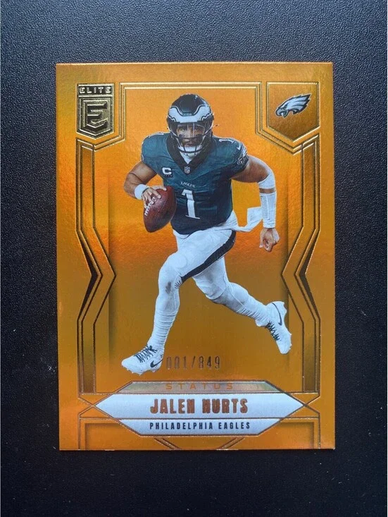 2025 Panini Elite Jalen Hurts Status Metallic Orange JERSEY # MATCH 1/849 Eagles