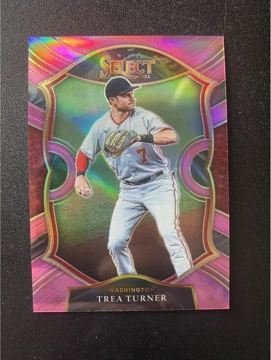 2021 Panini Select Concourse Trea Turner #13 Pink Prizm JERSEY # MATCH 7/10