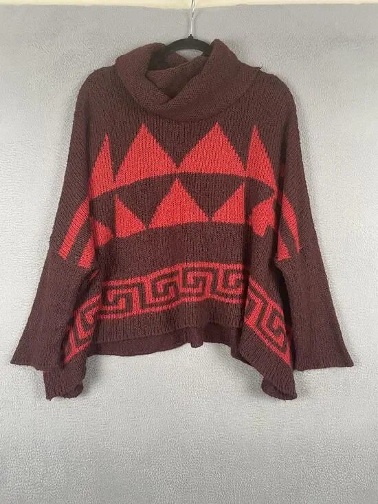 Wooden Ships Sweater Pullover Womens M/L Brown Cowl Neck Oversized Geometric