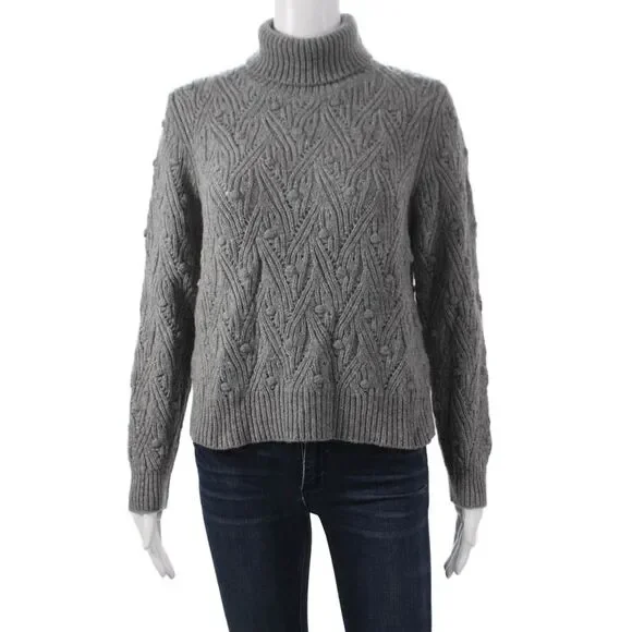Kangra Womens Gray Wool Turtleneck Pullover Geometric Long Sleeve Size 38