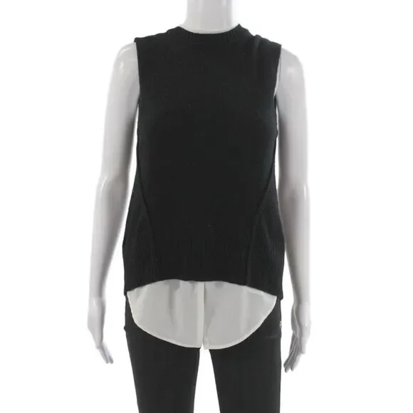 Brochu Walker Women Sweater Vest Black 70% Wool 30% Cashmere Crew Neck Size XS