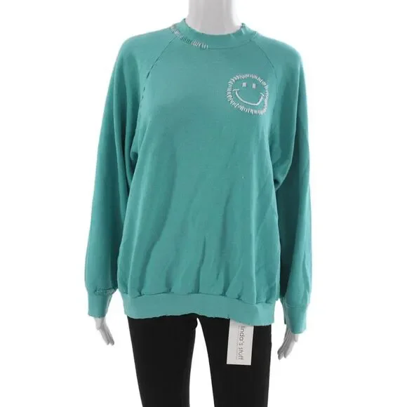 I.S.MB.S Womens Pullover Sweatshirt Green Cotton Crew Neck 90s Graphic Size M