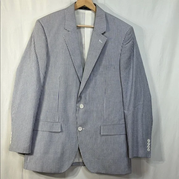 🏕️Alan Flusser White and Blue seersucker Sport Coat Blazer