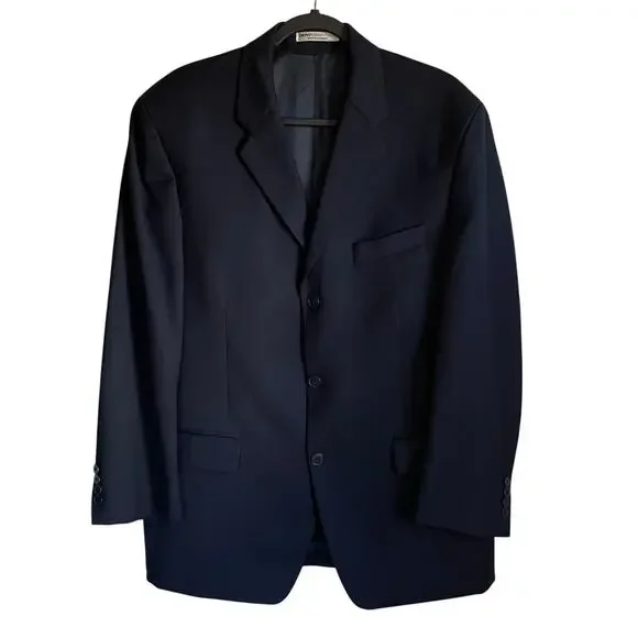DKNY Essentials Men's 100% Wool Blazer Sport Coat Navy Blue Sz 42R 3-Button