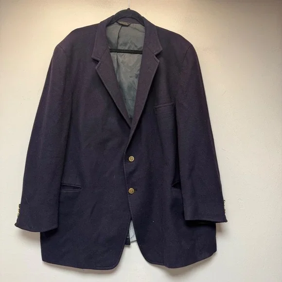 Strathmore Clothes Blazer Mens 46R Navy Blue Excellent 100% Cashmere Gold Button