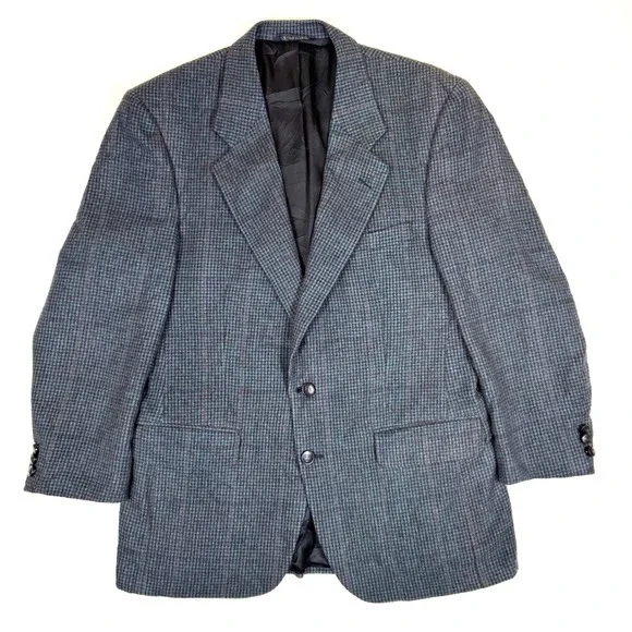 Burberrys Mens Camel Hair Houndstooth Blazer Sport Coat Blue Grey Vintage USA