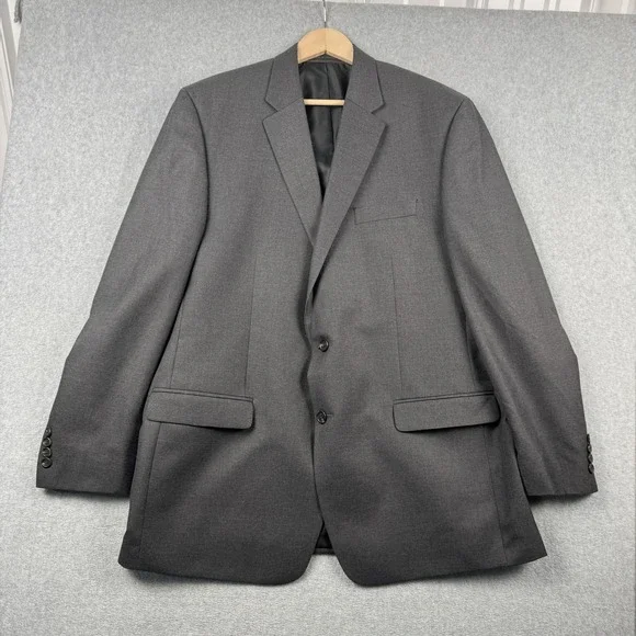 Chaps Blazer Mens 48L Gray Two‎ Button Suit Jacket Solid Formal Professional