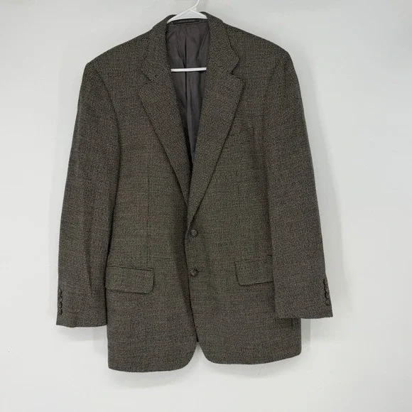 Ermenegildo Zegna Mens Brown Houndstooth Wool Blazer Sport Coat Italy 46R‎