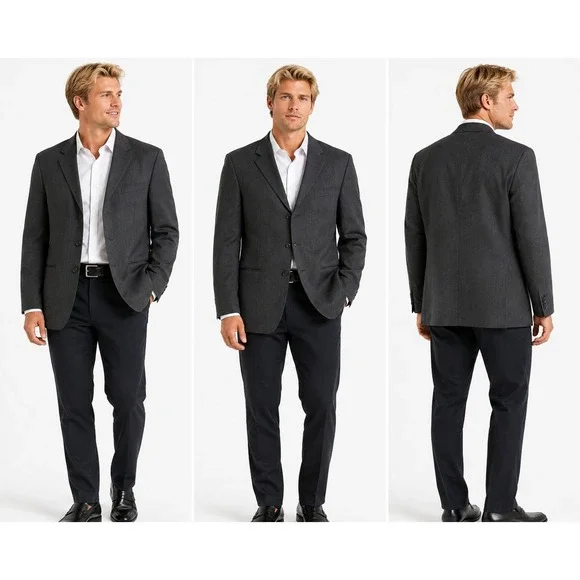 Calvin Klein Blazer 46R Gray Wool Timeless Corporate Business Casual Office