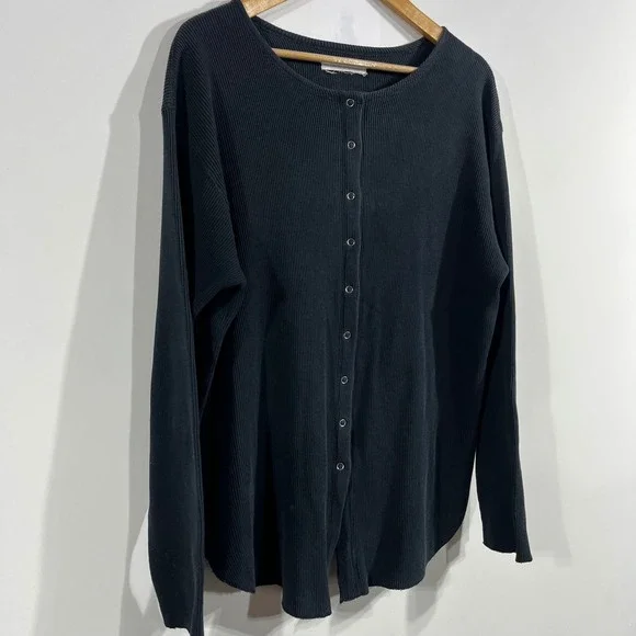 American Eagle Y2K Ribbed Snap Front‎ Oversized Cardigan Shirt Womens Large 90s