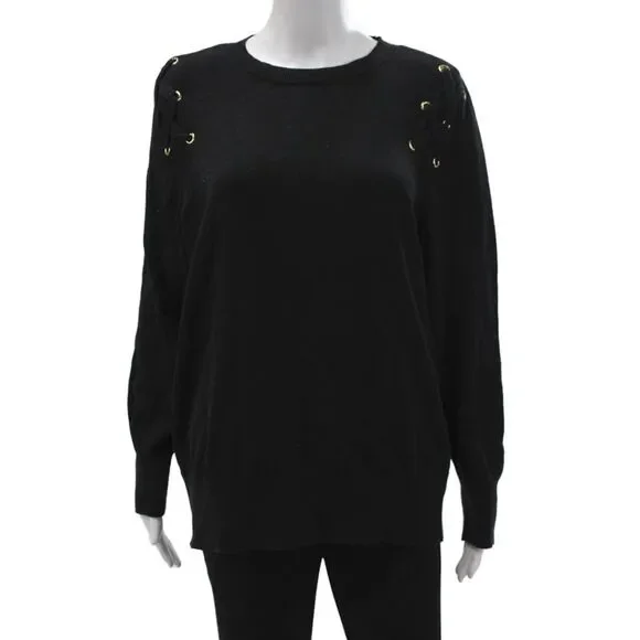 Michael Michael Kors Unisex Pullover Sweater Black Crew Neck Lace Up Size 1X