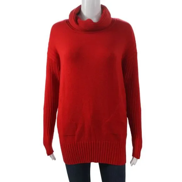 Renuar Women Red Viscose Cowl Neck Pullover Sweater Long Sleeve Size XS