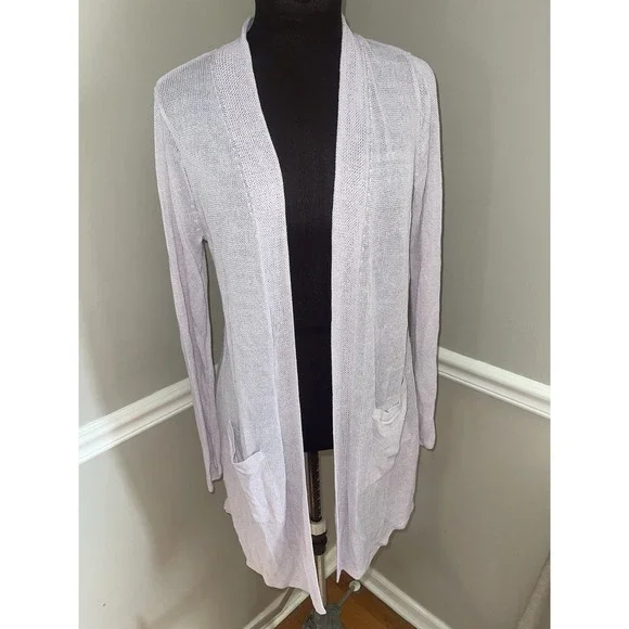 J Jill Open Cardigan Linen Blend Light Purple Sweater Small‎ Tall