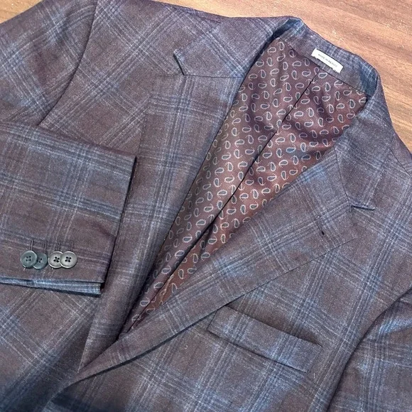 Joseph Abboud Reda Blazer Jacket Regular Blue Plaid Wool Notch Lapel Mens 42